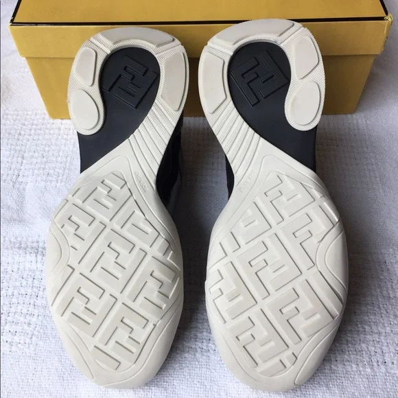 Fendi Ffluid Mid Top Glossy Sneakers Black Womens 9 US 39 EU New In Box Auth - Picture 8 of 13